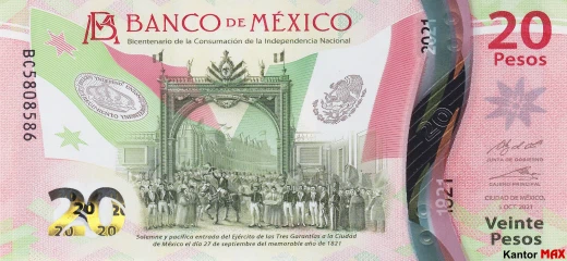 20 peso meksykańskich 2021 rok - przód