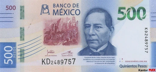 500 peso meksykańskich 2018 rok - przód